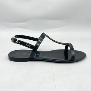Stuart Weitzman Womens 9 Mellie Sandals Shoes Black Jelly T-Strap Slingback Flat